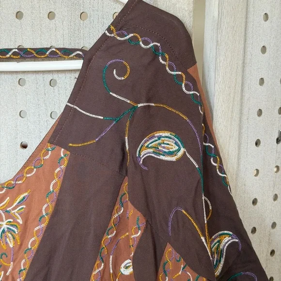 Embroidered Boho Peasant Blouse in Brown - Picture 6 of 11